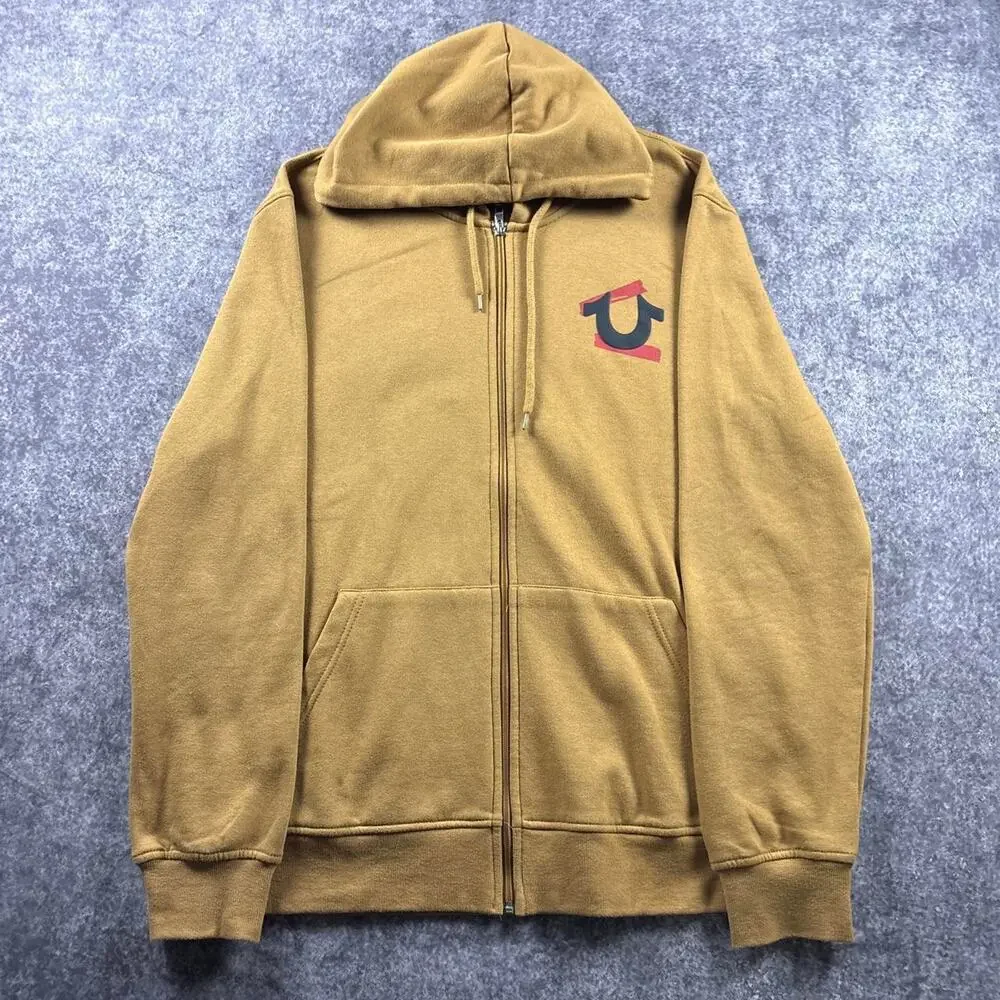 True Religion Full Zip Hoodie Men’s XL Brown Buddha Graphic Sweatshirt Y2K